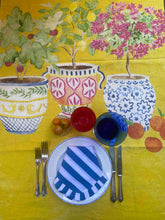 Load image into Gallery viewer, Hand drawn Mediterranean Plant Pots  linen napkins created especially for Design Anarchy - 1 item with a minimum order of 20 pieces -  Pre order now