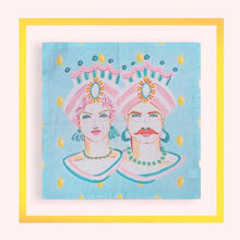 Load image into Gallery viewer, Hand drawn Caltagirone linen napkins - 1 item with a minimum order of 20 pieces - Pre order now