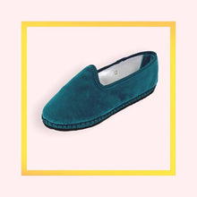Load image into Gallery viewer, Velvet Venetian Furlane Slippers with Handbroidered Initials - 1 pair with a minimum order of 30 - Pre order now