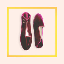 Load image into Gallery viewer, Velvet Venetian Furlane Slippers with Handbroidered Initials - 1 pair with a minimum order of 30 - Pre order now
