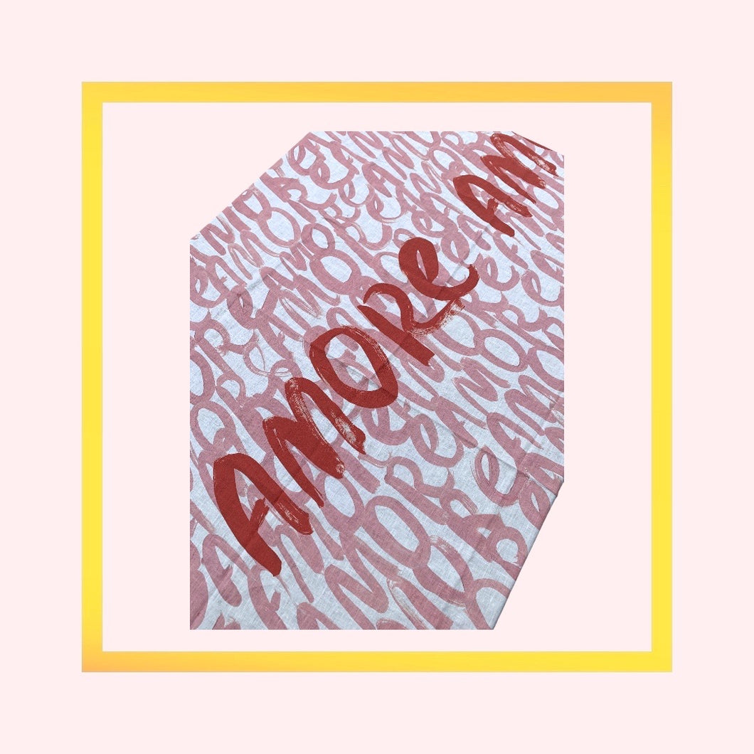 Hand drawn AMORE  linen napkins created especially for Design Anarchy - 1 item with a minimum order of 20 pieces -  Pre order now